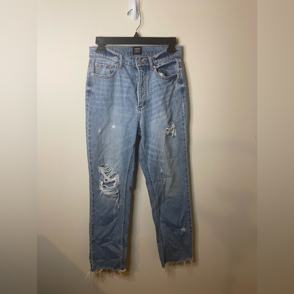 Urban Outfitters BDG High Waist Slim Straight Button Fly Raw Hem Distressed Jean